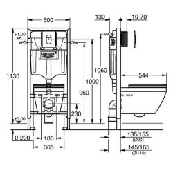 WC komplektas Grohe 5in1: Rapid SL rėmas, Arena Cosmopolitan mygtukas, Euro Ceramic unitazas, dangtis