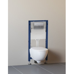 WC komplektas Geberit: Duofix Delta rėmas, Delta20 mygtukas, Selnova Premium Rimfree unitazas, dangtis