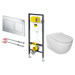 WC komplektas: Viega Prevista Dry rėmas, Visign for Style 21 mygtukas, Roca Meridian Rimless unitazas su dangčiu