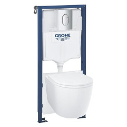WC komplektas Grohe 5in1: Rapid SL rėmas, Arena Cosmopolitan mygtukas, Bau Ceramic unitazas, dangtis