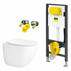 WC komplektas: Viega Prevista Dry rėmas, Ravak Chrome AquaSpin unitazas su dangčiu