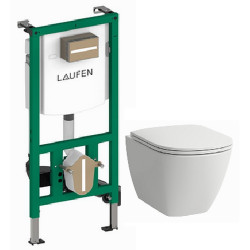 WC komplektas Laufen Lua: Rimless unitazas, dangtis Soft-Close, INEO rėmas