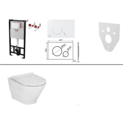 WC komplektas: Alcadrain rėmas, mygtukas, Roca The Gap Rimless unitazas su dangčiu