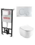 WC komplektas: Alcadrain rėmas, mygtukas, Ravak Chrome RimOff unitazas