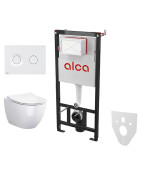 WC komplektas: Alcadrain rėmas, mygtukas, Cersanit Zen Rimless unitazas su dangčiu