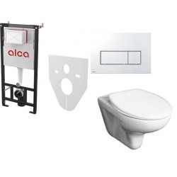 WC komplektas: Alcadrain rėmas, mygtukas, Jika Euroline-N unitazas su dangčiu
