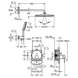 Potinkinė dušo sistema Grohe su Rainshower Mono 310 dušo galva ir potinkine dalimi, brushed hard graphite