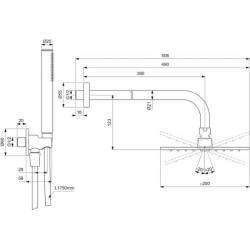 Potinkinio dušo komplektas Ideal Standard Ceratherm be maišytuvo, 200 x 200 mm dušo galva, juoda matinė