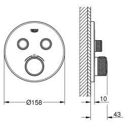 Dekoratyvinė dalis potinkiniam termostatiniam dušo maišytuvui Grohe Grohtherm SmartControl, 2 funkcijos, brushed hard graphite