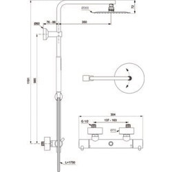 Termostatinė dušo sistema Ideal Standard Ceratherm T125, Ø 300 mm dušo galva, pilka (Magnetic Grey)