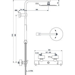 Termostatinė dušo sistema Ideal Standard Ceratherm T125, Ø 300 mm dušo galva, juoda matinė