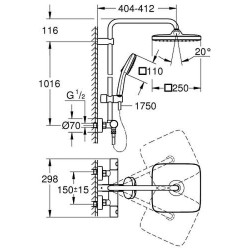 Termostatinė dušo sistema Grohe Tempesta System 250 Cube, juoda matinė