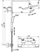 Termostatinė dušo sistema Ideal Standard Ceratherm T25+, Ø 260 mm dušo galva, juoda matinė