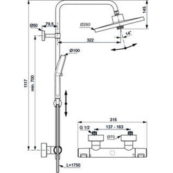 Termostatinė dušo sistema Ideal Standard Ceratherm T25+, Ø 260 mm dušo galva, juoda matinė