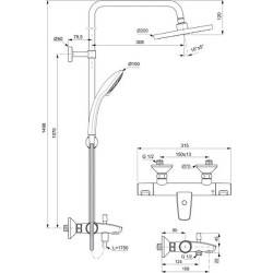 Termostatinė vonios / dušo sistema Ideal Standard Ceratherm T25 su snapu, Ø 20 cm dušo galva, chromas