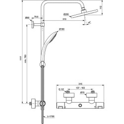 Termostatinė dušo sistema Ideal Standard Ceratherm 25, Ø 200 mm dušo galva, juoda matinė