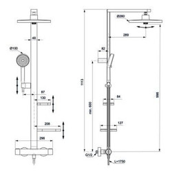Termostatinė dušo sistema Ideal Standard Alu+, 260 mm dušo galva, sidabrinė (Silver)