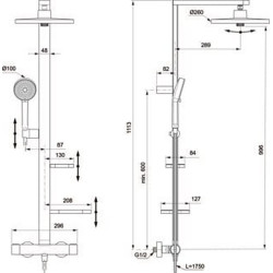 Termostatinė dušo sistema Ideal Standard Alu+, 260 mm dušo galva, juoda matinė