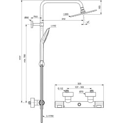 Termostatinė dušo sistema Ideal Standard Ceratherm T100, 200 x 200 mm metalinė dušo galva, chromas