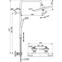Termostatinė dušo sistema Ideal Standard Ceratherm T25+, Ø 260 mm dušo galva, chromas
