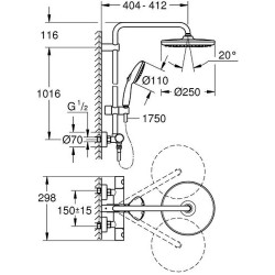 Termostatinė dušo sistema Grohe Tempesta System 250, chromas