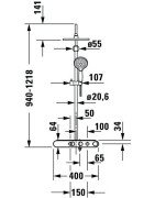 Termostatinė dušo sistema Duravit Shelf 1050 su lentyna, balta / chromas