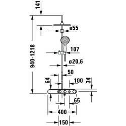 Termostatinė dušo sistema Duravit Shelf 1050 su lentyna, balta / chromas