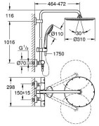 Termostatinė dušo sistema Grohe Euphoria System 310, matinė grafito spalva (Brushed Hard Graphite)