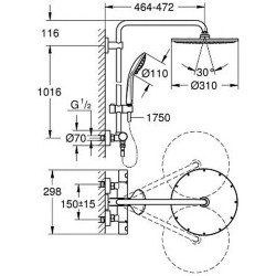 Termostatinė dušo sistema Grohe Euphoria System 310, matinė grafito spalva (Brushed Hard Graphite)