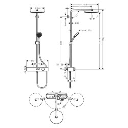Termostatinė dušo sistema Hansgrohe Pulsify S 260, 1 srovės galva, šlifuotos bronzos spalvos (Brushed Bronze)