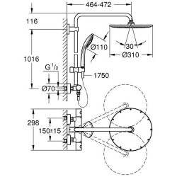 Termostatinė dušo sistema Grohe Euphoria System 310, nerūdijančio plieno spalvos