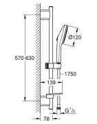 Dušo komplektas Grohe Euphoria Aquabooster 120, 3 srovės, 60 cm stovas, nerūdijančio plieno spalvos