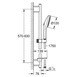 Dušo komplektas Grohe Euphoria Aquabooster 120, 3 srovės, 60 cm stovas, nerūdijančio plieno spalvos