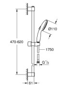 Dušo komplektas Grohe Tempesta 110, 2 srovės, 60 cm stovas, juoda matinė