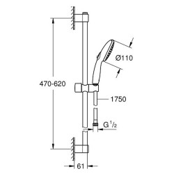 Dušo komplektas Grohe Tempesta 110, 2 srovės, 60 cm stovas, juoda matinė