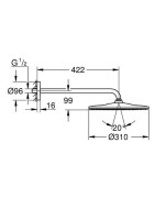 Dušo galva iš sienos Grohe Rainshower Mono 310, su 422 mm alkūne, 1 srovės, nerūdijančio plieno spalvos