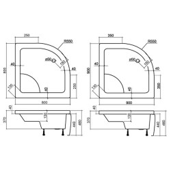 Gilus dušo padėklas Roth Viki Lux 80x80 (radius 550), komplektas su kojomis ir panele