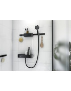 Dušo komplektas Hansgrohe WallStoris su termostatiniu maišytuvu ShowerTablet Select 400 ir dušo galva 105 3jet, juoda matinė