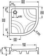 Dušo padėklas Roth Hawaii-P 80x80 (radius 550), iš supresuotų sluoksnių su PU laikikliu
