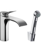 Praustuvo maišytuvas Hansgrohe Vivenis 110, su higieniniu dušeliu ir 1.6 m žarna, su push-open dugno vožtuvu, chromas