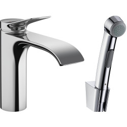 Praustuvo maišytuvas Hansgrohe Vivenis 110, su higieniniu dušeliu ir 1.6 m žarna, su push-open dugno vožtuvu, chromas