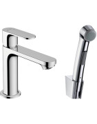 Praustuvo maišytuvas Hansgrohe Rebris S 110, su higieniniu dušeliu ir 1.6 m žarna, be dugno vožtuvo, chromas