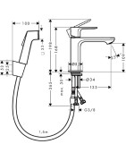 Praustuvo maišytuvas Hansgrohe Rebris S 110, su higieniniu dušeliu ir 1.6 m žarna, be dugno vožtuvo, chromas