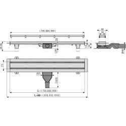 Dušo latakas Alcadrain APZ13-DOUBLE6 Fit and Go, 750 mm, pažemintas, nerūdijantis plienas, su dvipusėmis grotelėmis