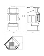 Plieninė kampinė krosnelė Victoria PANORAMA 2 A, 9-14 kW
