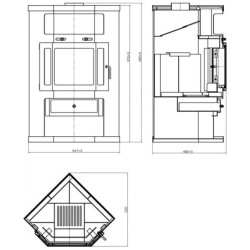 Plieninė kampinė krosnelė Victoria PANORAMA 2 A, 9-14 kW