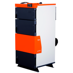 Plieninis kieto kuro katilas su ventiliatoriumi TIS UNI 55, 60kW