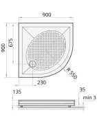 Dušo padėklas Paa Art 90x90 (radius 550), su panele ir kojelėmis, baltas