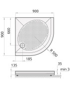 Dušo padėklas Paa Art 90x90 (radius 500), su panele ir kojelėmis, baltas