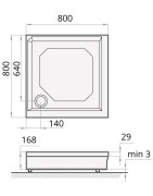 Dušo padėklas Paa Classic 80x80, su panele ir kojelėmis, baltas